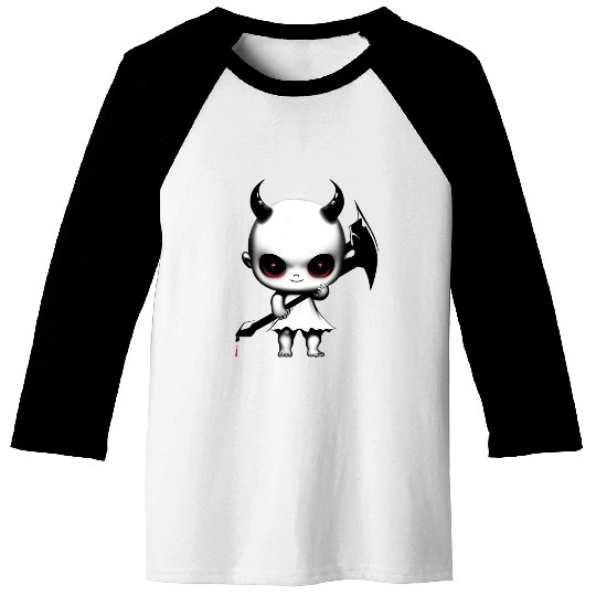Cute Demon Baby with Horns and Bat Wings Baseball Tees