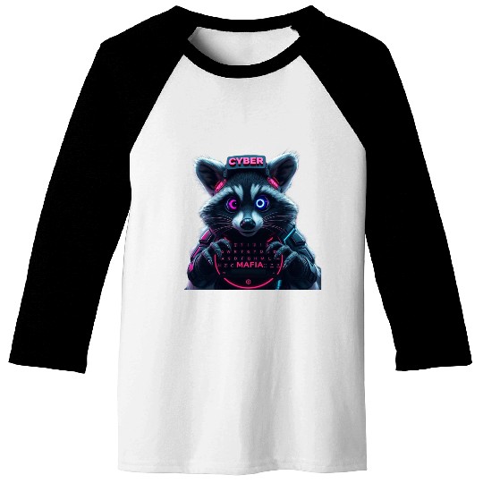 Cyber Raccoon with Neon Mafia Theme Baseball Tees