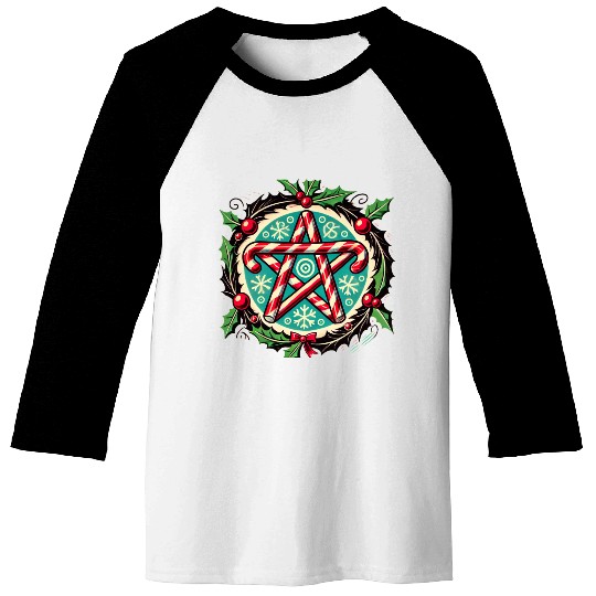 Yule Pentacle with Candy Canes Pagan Holiday Desig Baseball Tees
