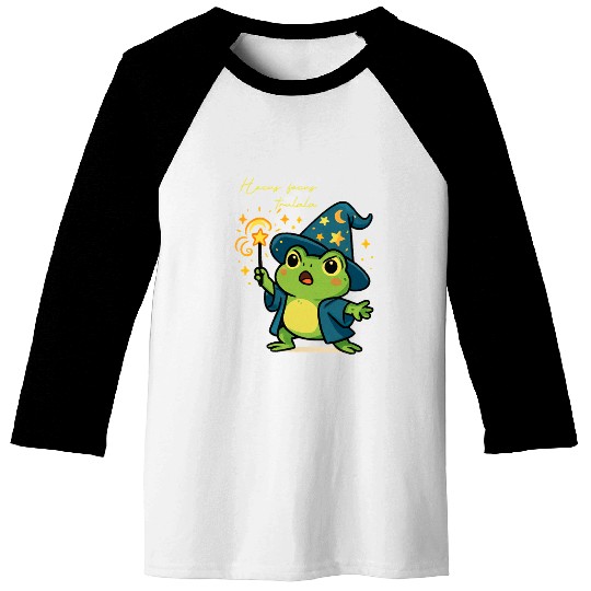 Magical Froggy Wizard Illustration Baseball Tees