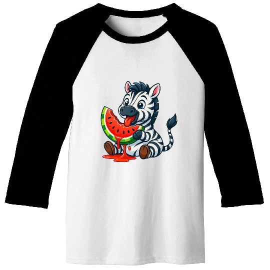 Cute zebra with watermelon summer cartoon Baseball Tees
