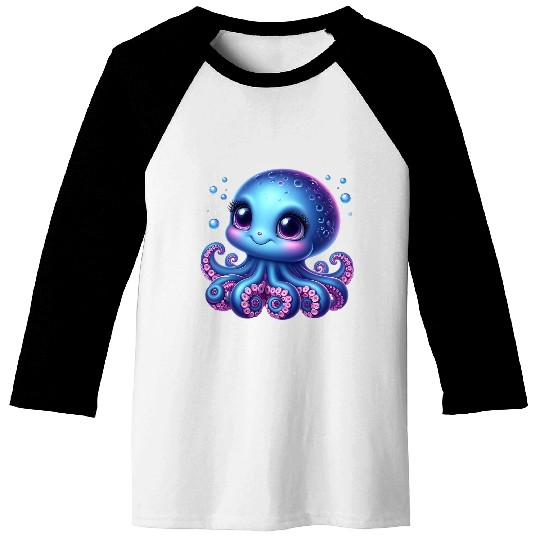 Colorful Cartoon Octopus Illustration Baseball Tees