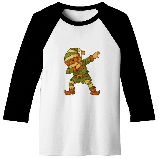 Patchwork Dabbing Elf Christmas Vintage Folk Art Baseball Tees