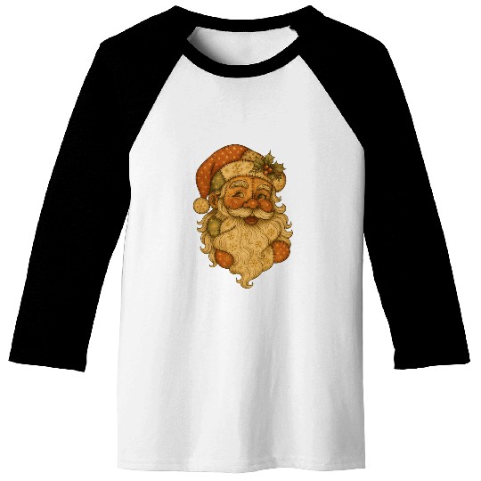 Patchwork Santa Face Vintage Christmas Folk Art Baseball Tees
