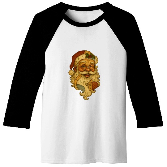 Patchwork Santa Face Vintage Christmas Folk Art Baseball Tees