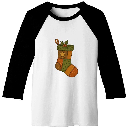 Patchwork Stocking Christmas Vintage Folk Art Baseball Tees