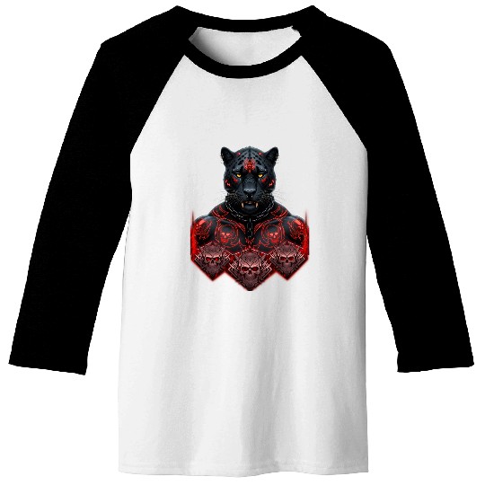 Black Warrior Panther with Gothic Skull Armor Baseball Tees