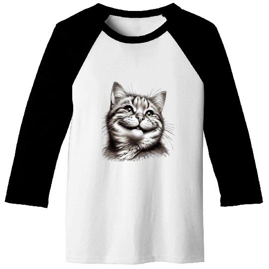 Joyful Cat Illustration for Apparel Baseball Tees