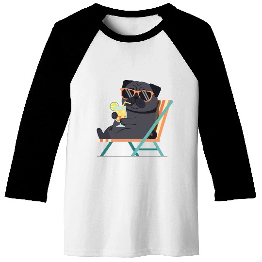 Chill Pug with Sunglasses and Lemonade Baseball Tees