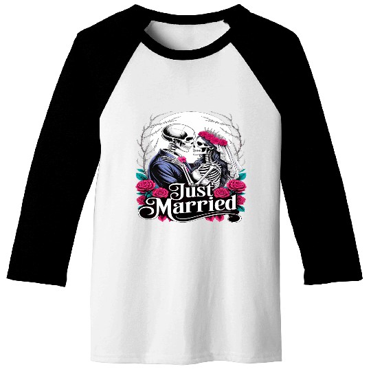 Gothic Just Married Skeletons Bride and Groom Baseball Tees