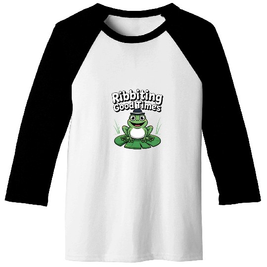 Whimsical Frog with Hat and Lily Pads Baseball Tees