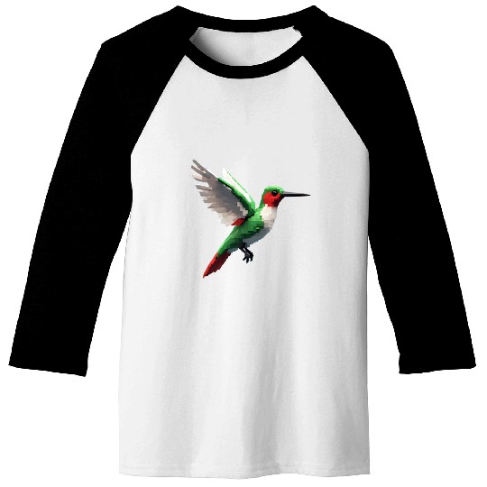 Pixelated Red & Green hummingbird Baseball Tees