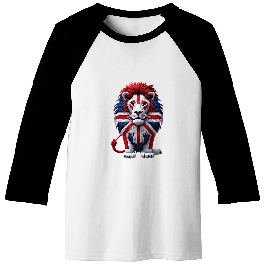 British Lion with Union Jack Flag Graphic Design Baseball Tees