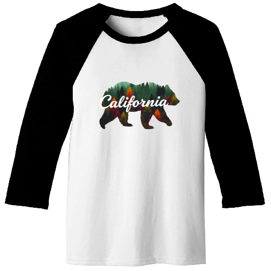 California Bear Forest Scene Baseball Tees