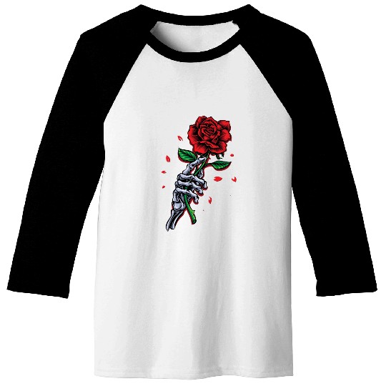 Skeleton Hand with Rose – Gothic Romance Art Baseball Tees