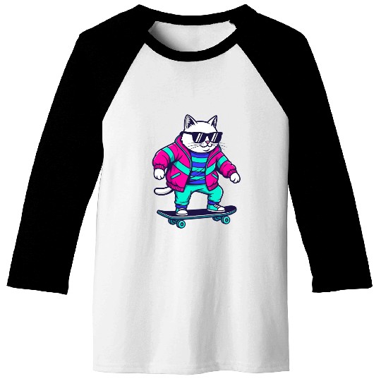 Skater Cat 80s Style Baseball Tees