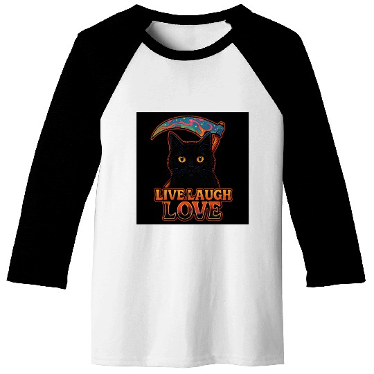 Black Cat Psychedelic Live Laugh Love Baseball Tees