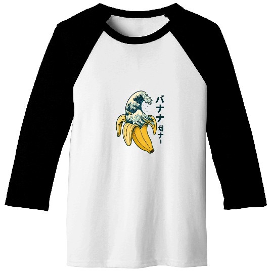 Wave and Banana Fusion Illustration Baseball Tees