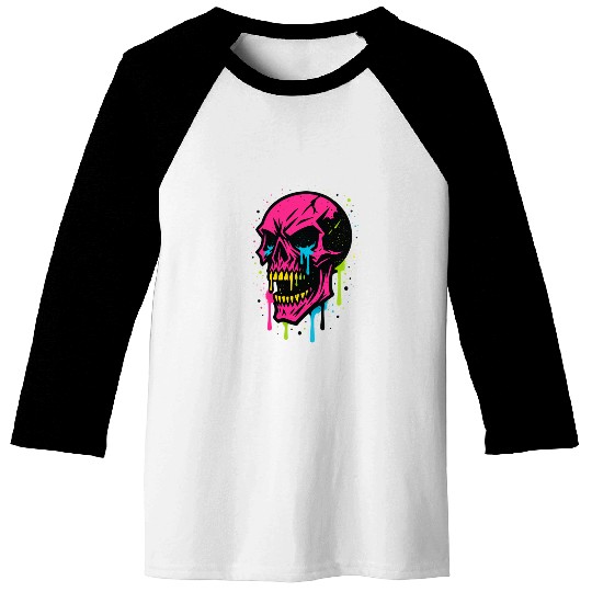 Neon Graffiti Skull Art Baseball Tees