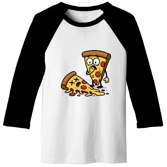 Pizza Slice Cartoon Expression Baseball Tees
