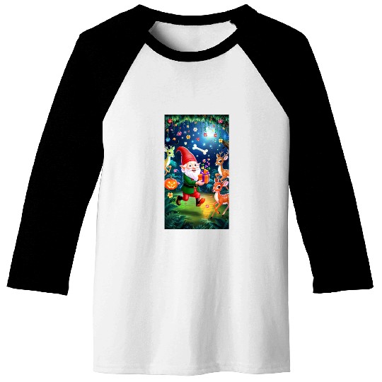 Enchanted halloween Christmas Scene with Reindeer Baseball Tees