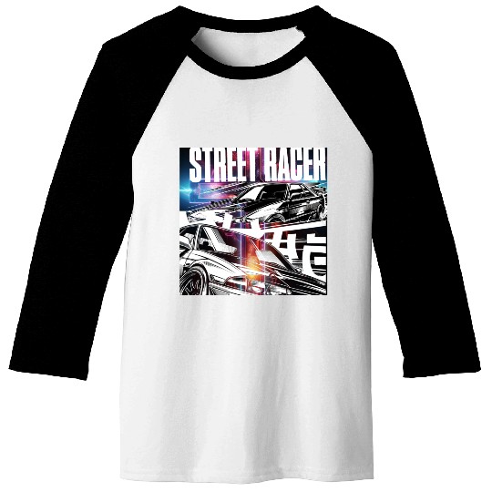 Neon Street Racer Illustration Baseball Tees
