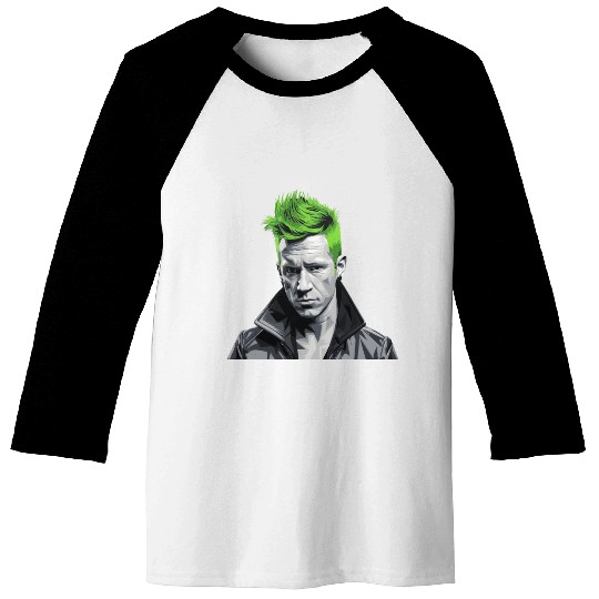 Vivid Green Hair Punk Portrait Baseball Tees