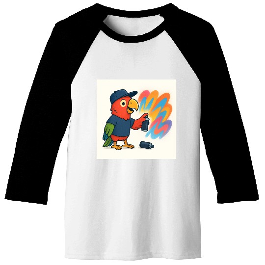 Colorful Graffiti Parrot Illustration Baseball Tees