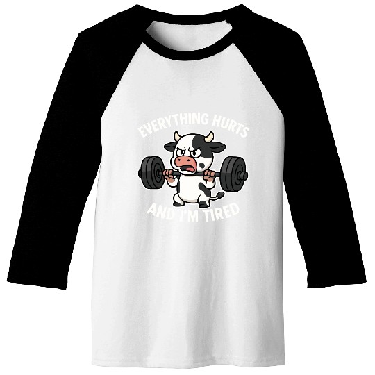 Angry Cow Lifting Weights Humor Baseball Tees