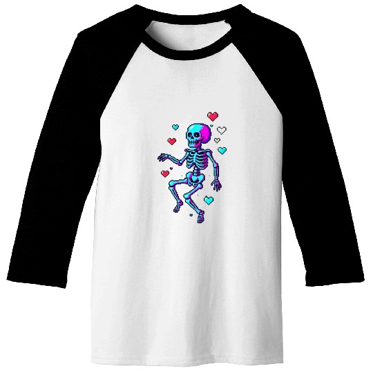 Neon Skeleton Dancing Pixels Baseball Tees