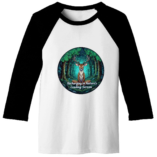Enchanted Forest Deer Meditation Design Baseball Tees