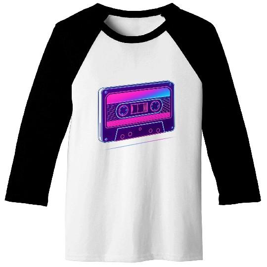 Neon Cassette Tape Retro Design Baseball Tees