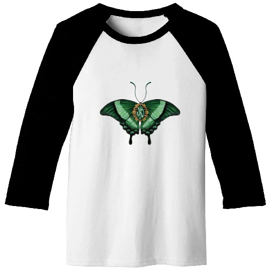 May Emerald Peacock Butterfly Gemstone Design Baseball Tees