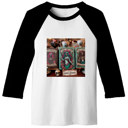 Colorful Sugar Skull Mermaid Design Baseball Tees