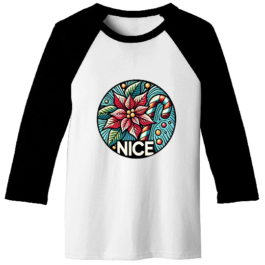 Festive Poinsettia Holiday Patch Baseball Tees