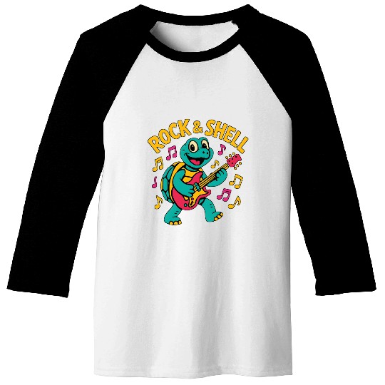 Cute Turtle Rock Guitar Design Baseball Tees