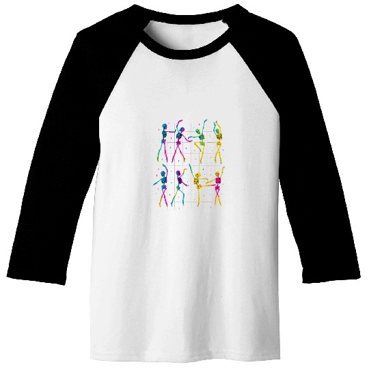 Funny Spooky Skeleton Ballet Poses Halloween Baseball Tees