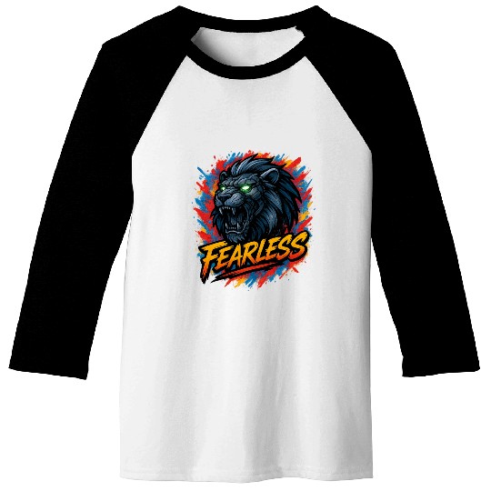 Fearless Lion with Neon Eyes Design Baseball Tees