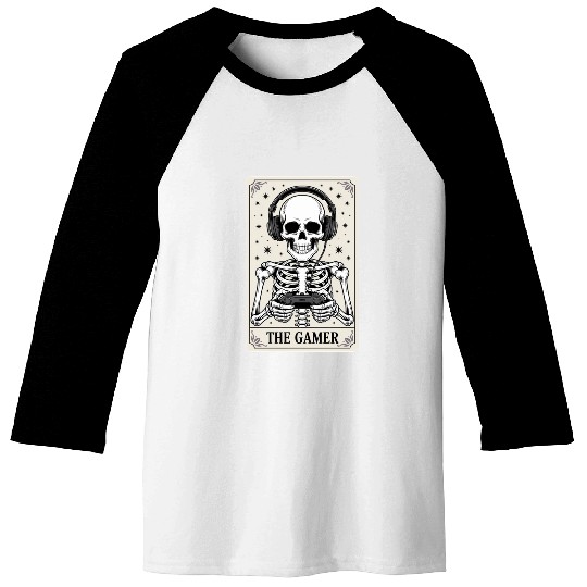 Tarot Card Skeleton Video Game Halloween Gamer Baseball Tees