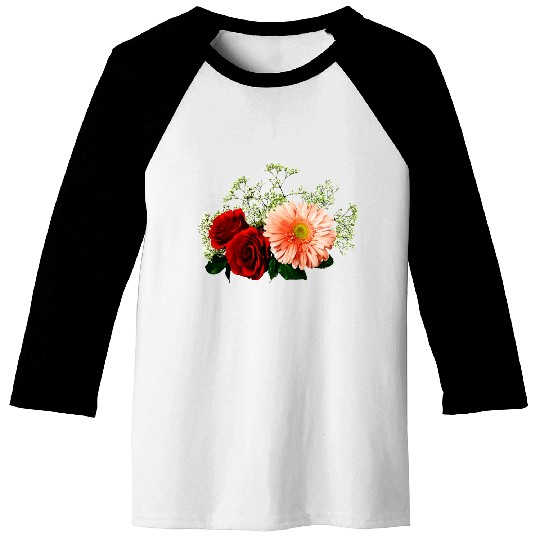 Gerbera Daisy And Two Roses Baseball Tees