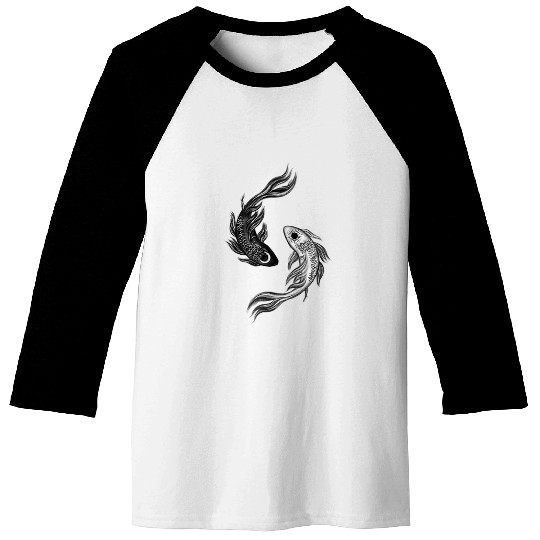 Ethereal Black & White Koi Fish Yin Yang Design Baseball Tees