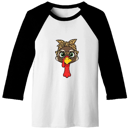 Leopard Print Turkey with Glasses and Headscarf Baseball Tees