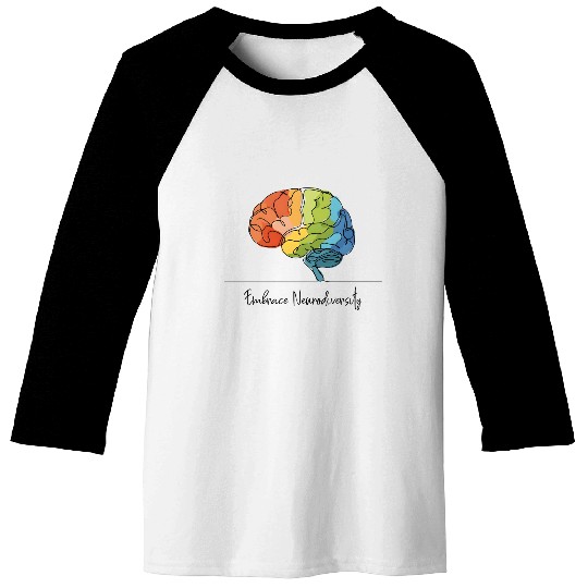Embrace Neurodiversity - Line Art Rainbow Brain Baseball Tees