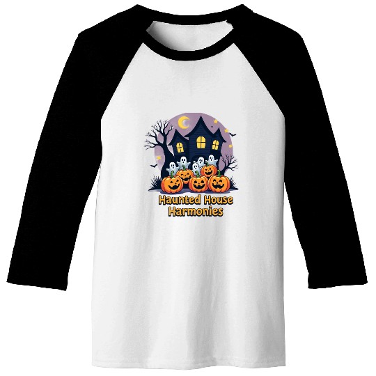 Haunted House Harmonies Halloween Design Baseball Tees