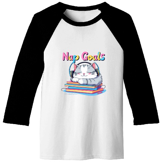 Cute Cat Nap Goals Design Baseball Tees