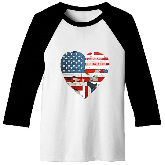 Democracy Defend It Or Lose It USA flag vintage  Baseball Tees