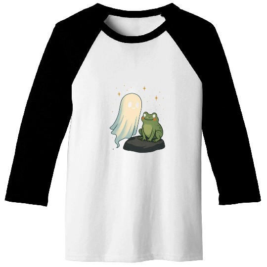 Whimsical Ghost and Frog Friendship Baseball Tees