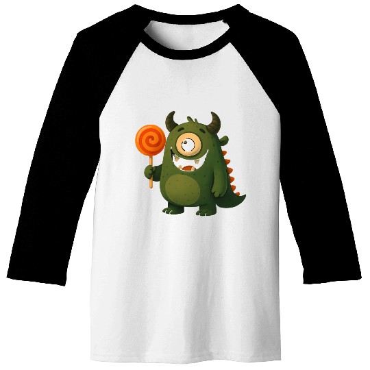 Whimsical Monster with Lollipop Baseball Tees