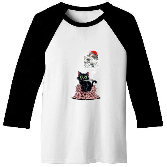 Black Cat Smoking Cigarette Catzilla Baseball Tees