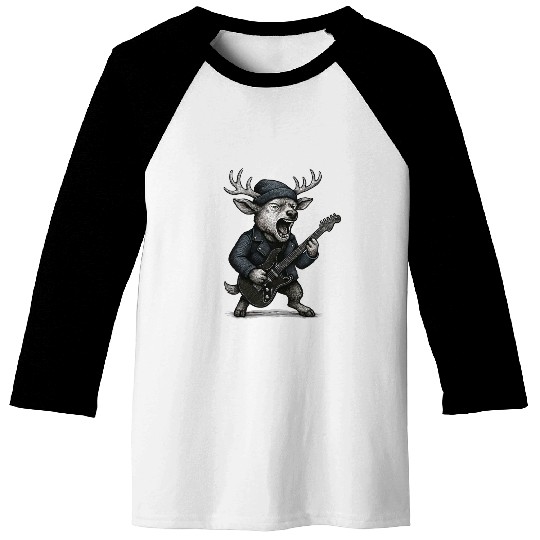 Moose Rocker with Guitar and Beanie Baseball Tees